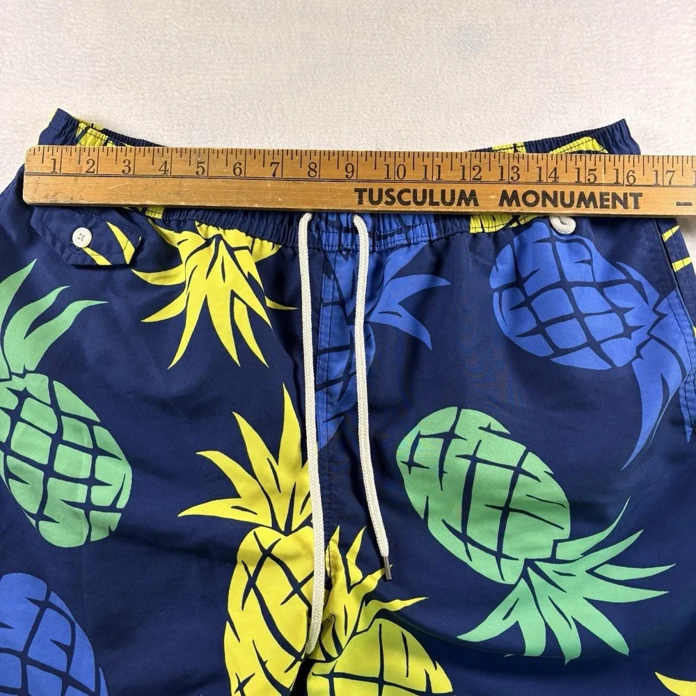 Polo Ralph Lauren Swim Trunks Mens Large Navy Blue Pineapple Print Mesh Lined
